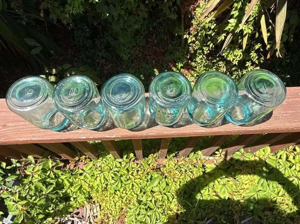 Set of 6 Vintage Ball Aqua Blue Glass Mason Jars Various Numbers No Lids